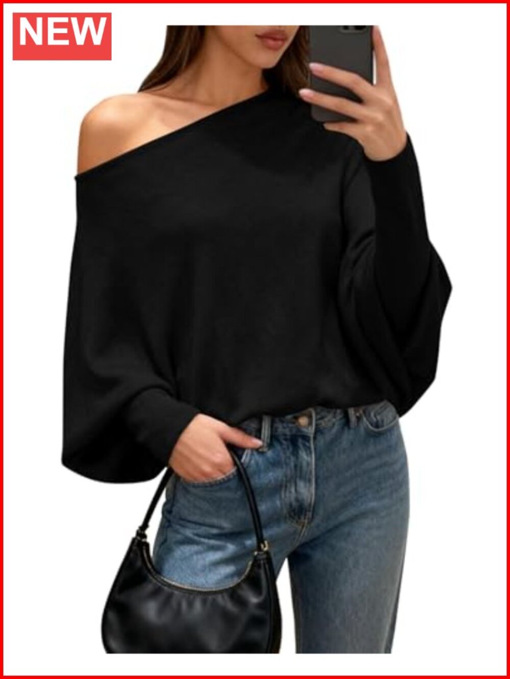 Off The Shoulder Batwing Knit Sweater Women's Long Sleeve Pullover